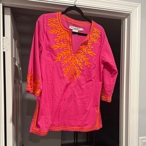 Gretchen Scott Vibrant Pink and Orange Embroidered Women's Top medium